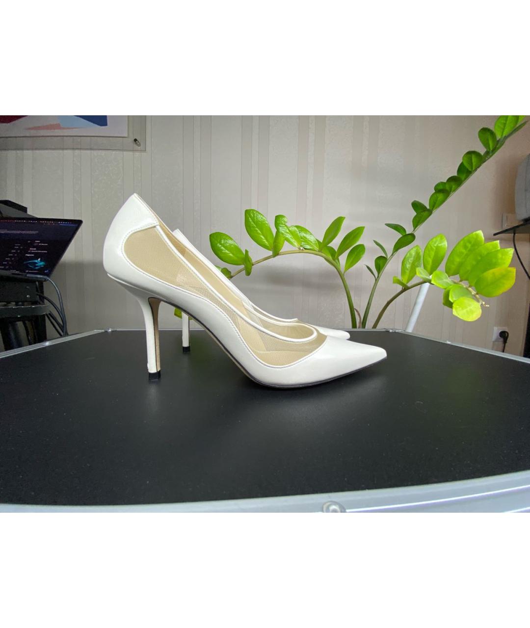 JIMMY CHOO Белые кожаные свадебные туфли на высоком каблуке, фото 9