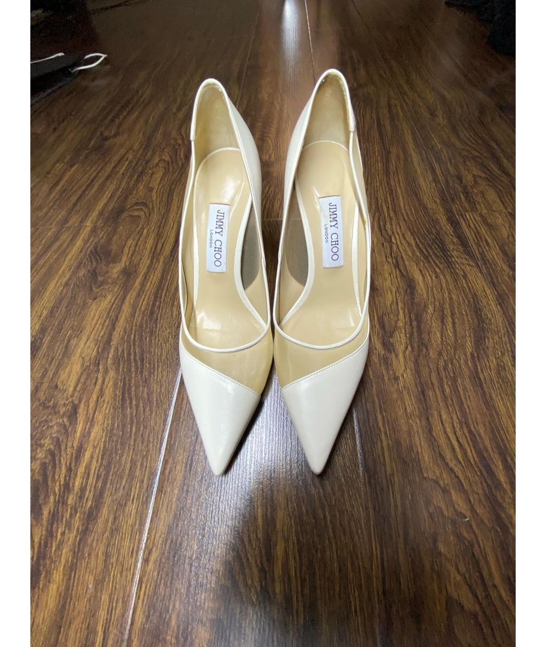 JIMMY CHOO Белые кожаные свадебные туфли на высоком каблуке, фото 2