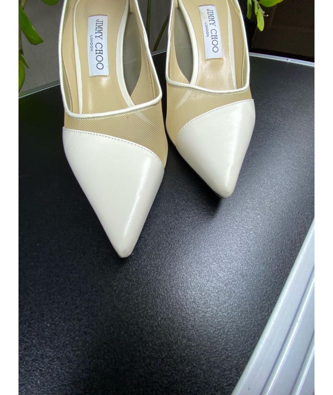 JIMMY CHOO Белые кожаные свадебные туфли на высоком каблуке, фото 5