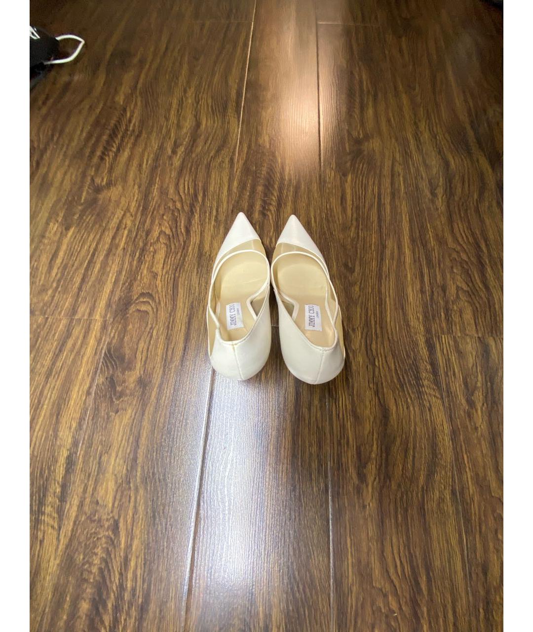 JIMMY CHOO Белые кожаные свадебные туфли на высоком каблуке, фото 3