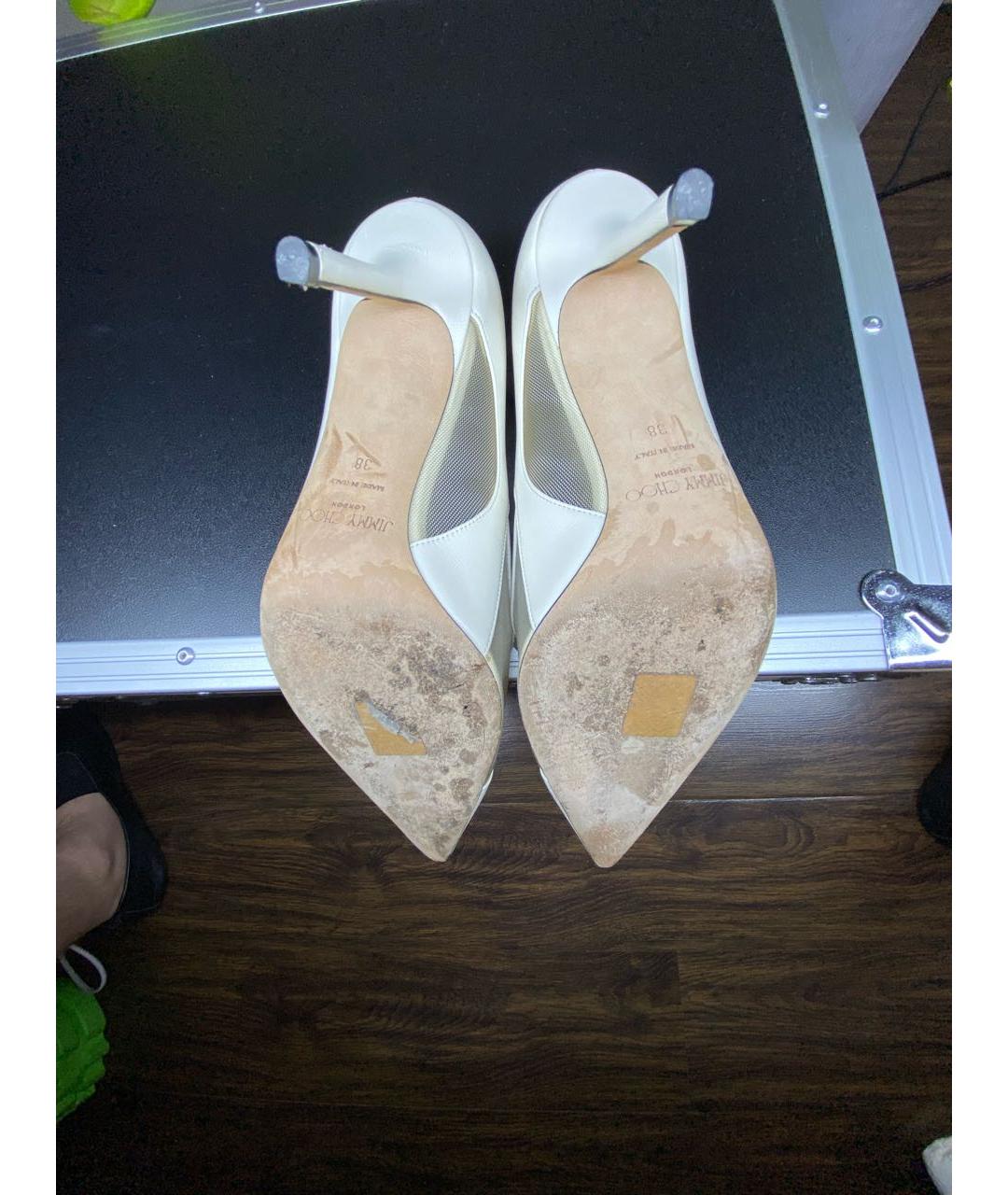 JIMMY CHOO Белые кожаные свадебные туфли на высоком каблуке, фото 8