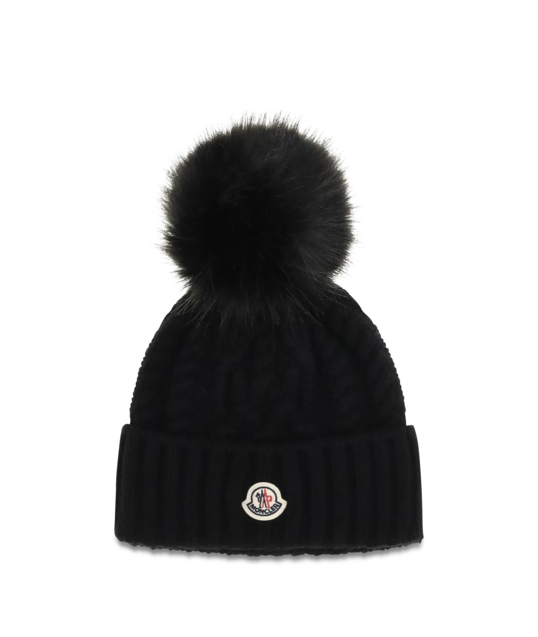 MONCLER Черная шерстяная шапка, фото 1