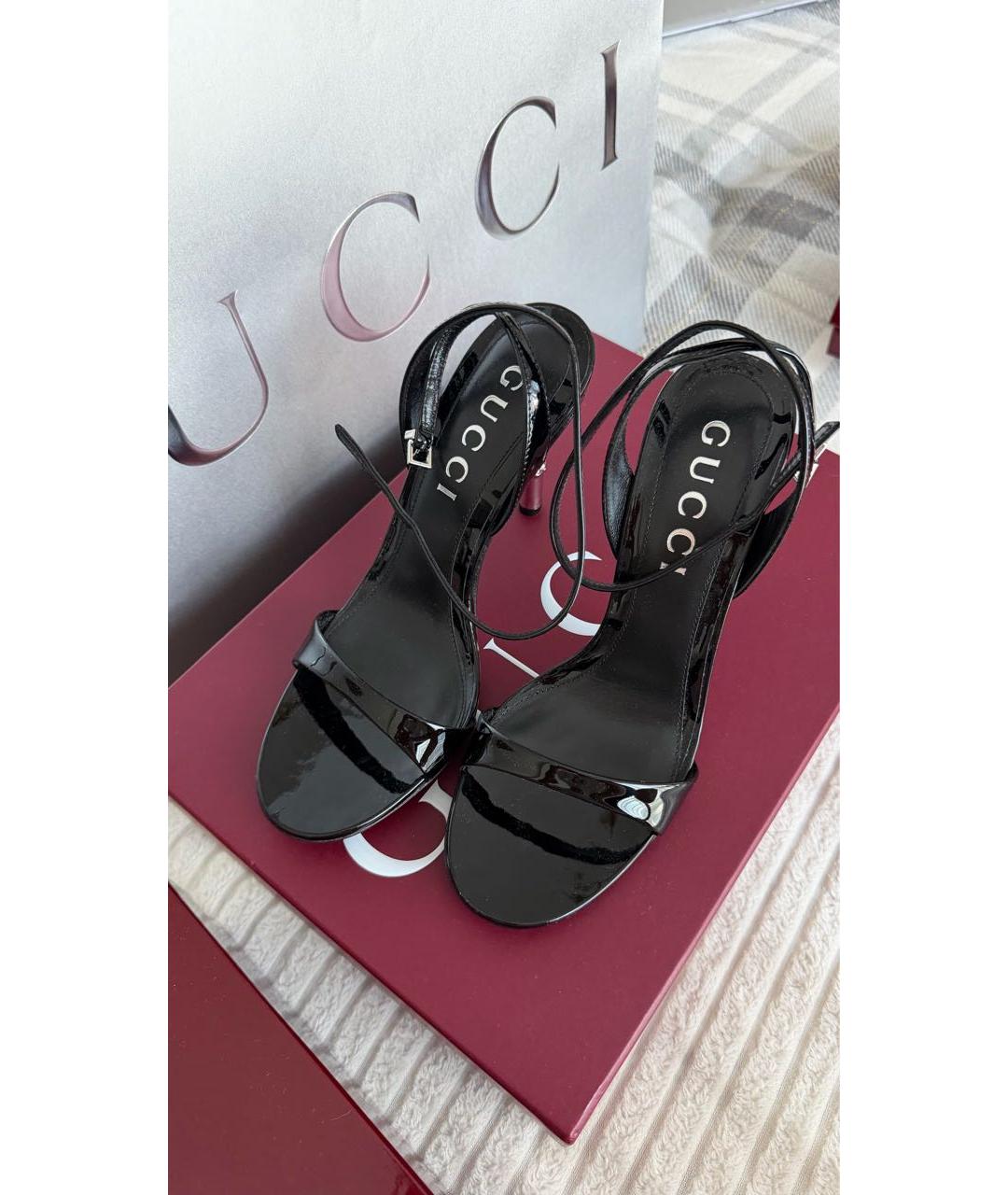 GUCCI Черные босоножки из лакированной кожи, фото 3