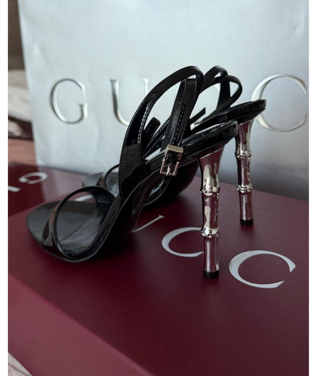 GUCCI Черные босоножки из лакированной кожи, фото 4