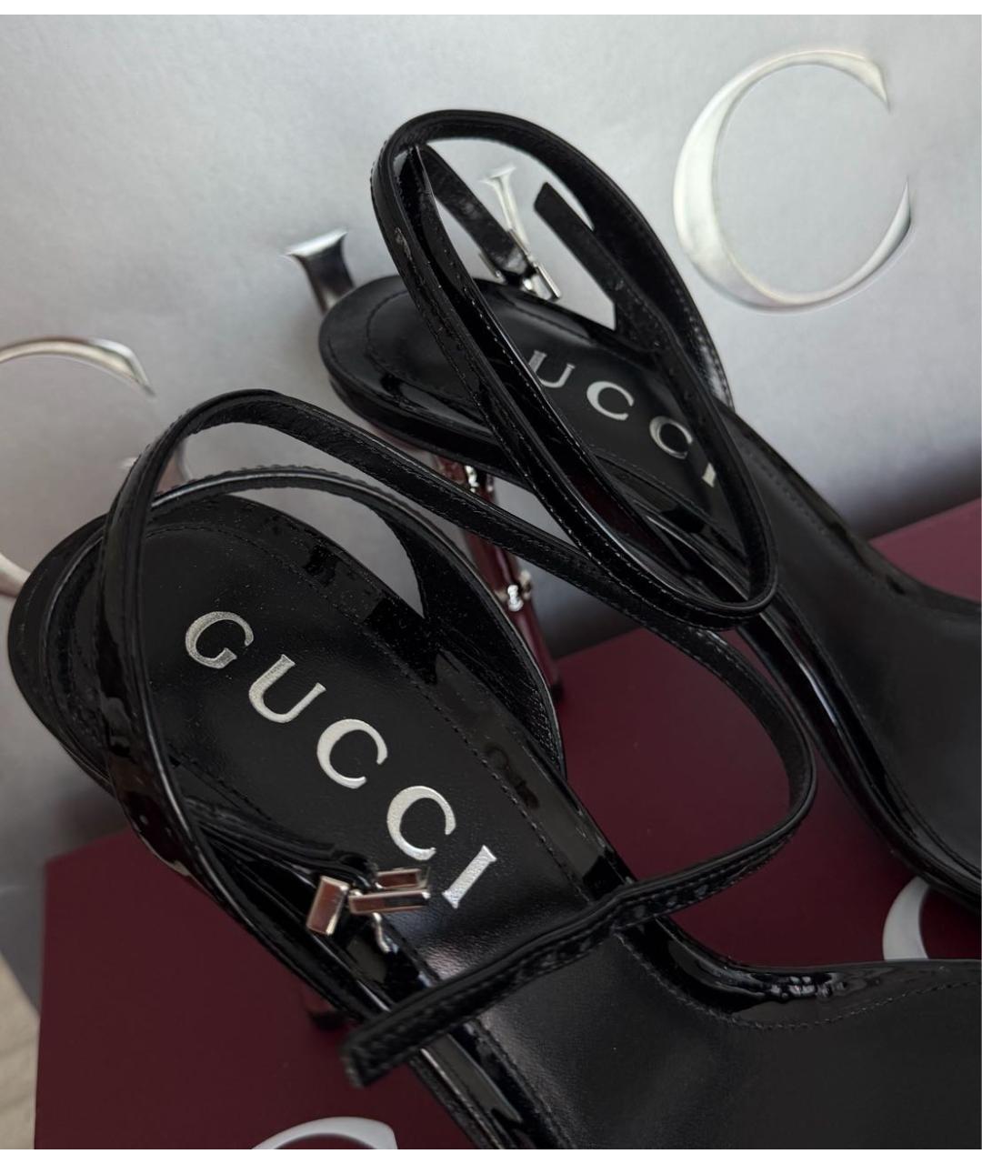 GUCCI Черные босоножки из лакированной кожи, фото 6