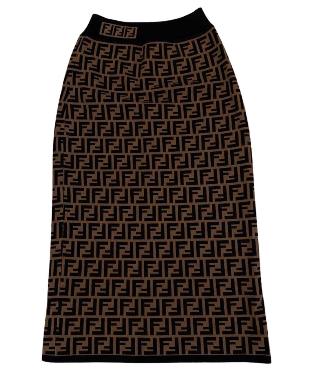 FENDI Коричневая вискозная юбка миди, фото 1