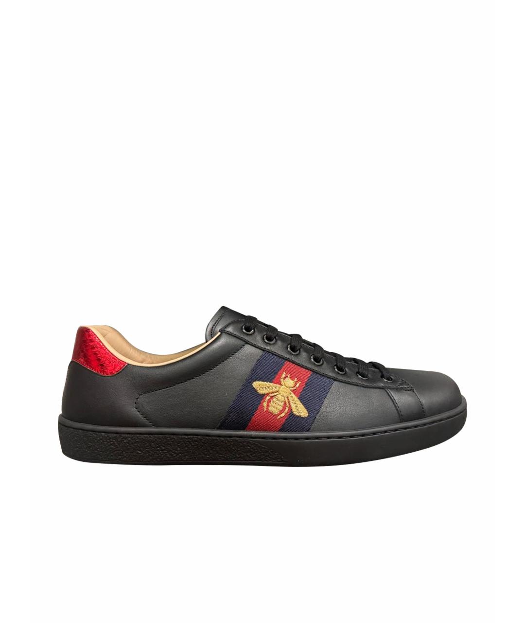 GUCCI Черные кожаные низкие кроссовки / кеды, фото 1