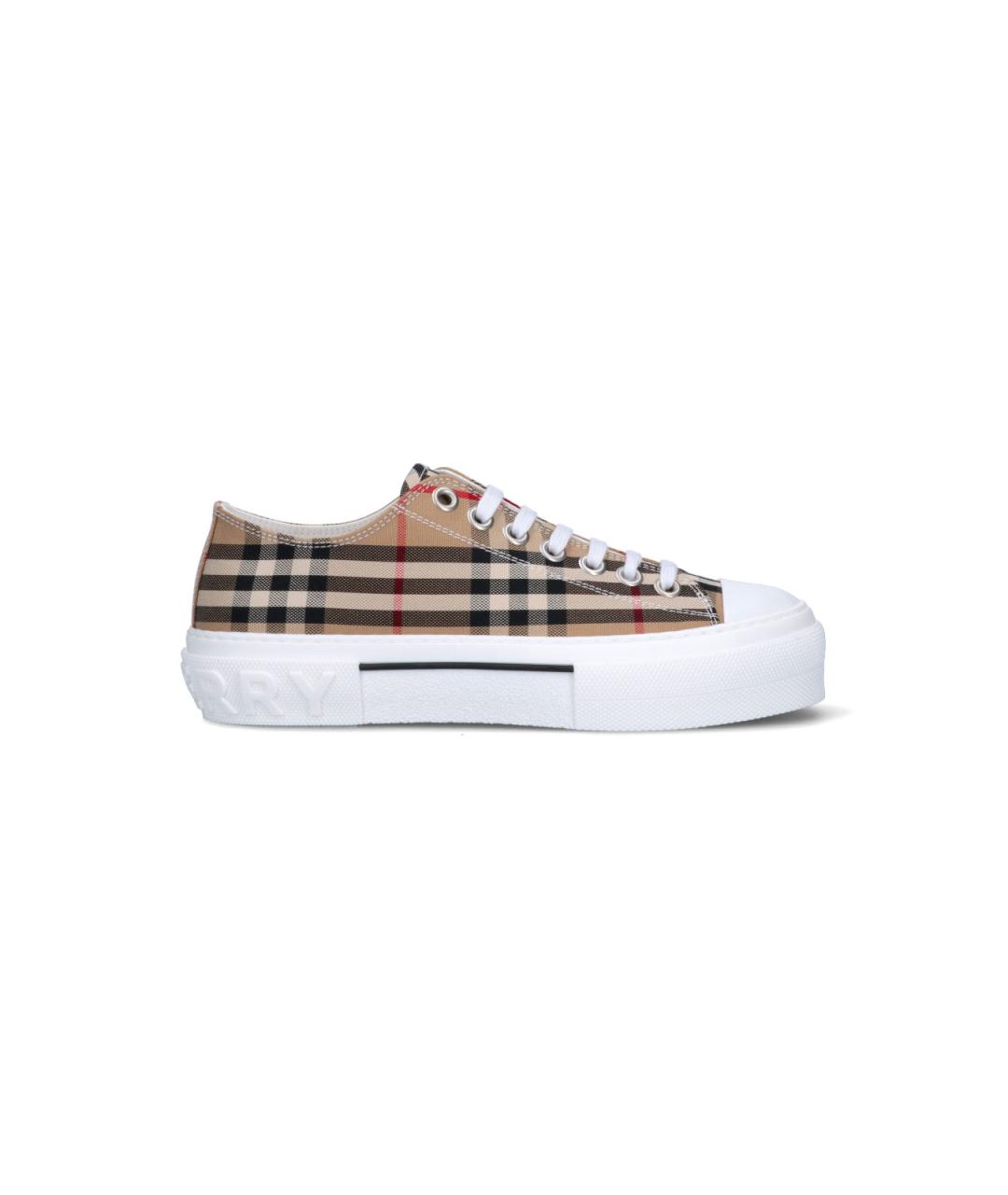 BURBERRY Бежевые текстильные низкие кроссовки / кеды, фото 1