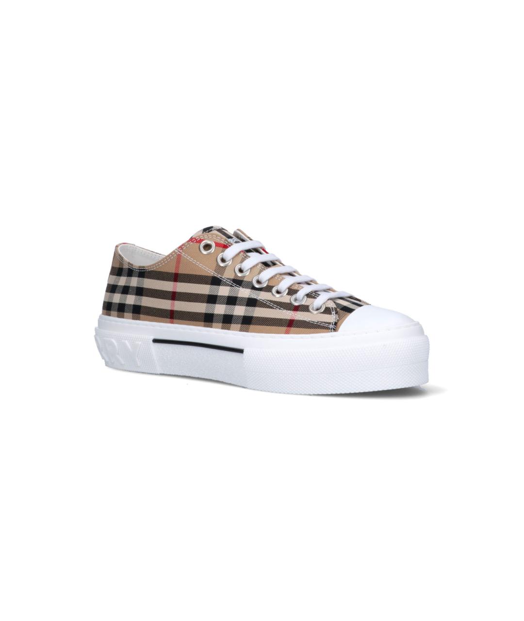 BURBERRY Бежевые текстильные низкие кроссовки / кеды, фото 2