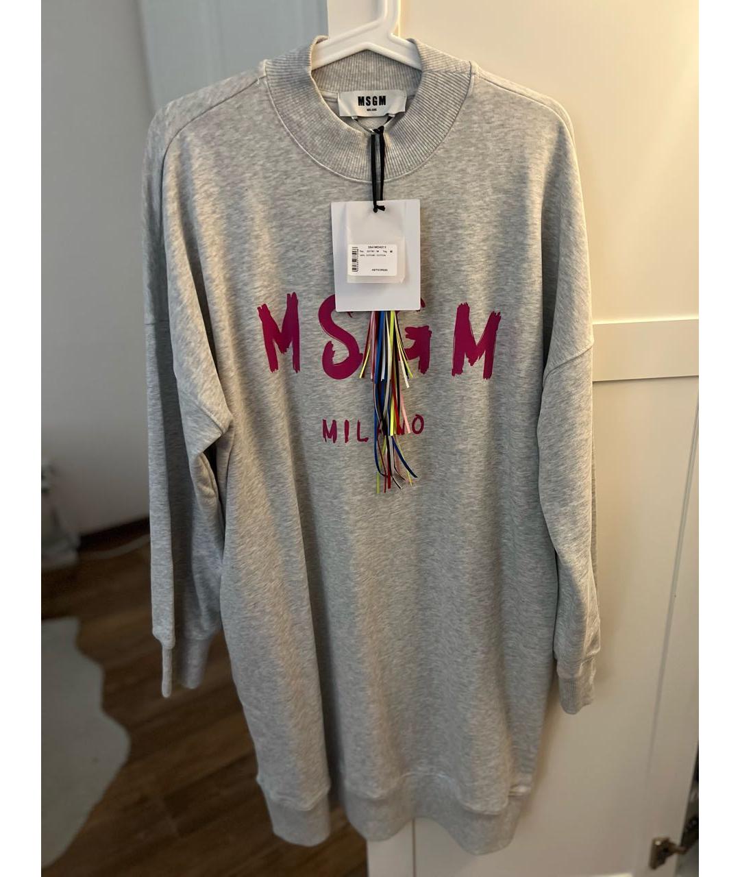 MSGM Серое хлопковое повседневное платье, фото 7