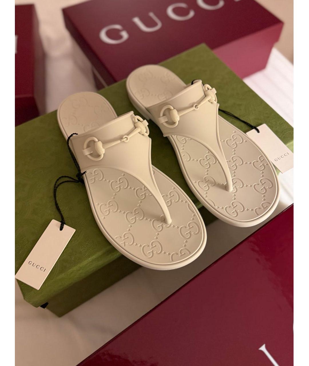 GUCCI Белые резиновые шлепанцы, фото 7