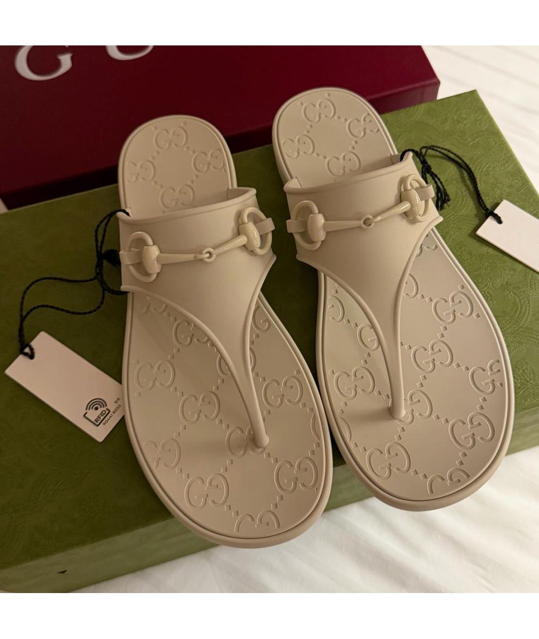 GUCCI Белые резиновые шлепанцы, фото 6