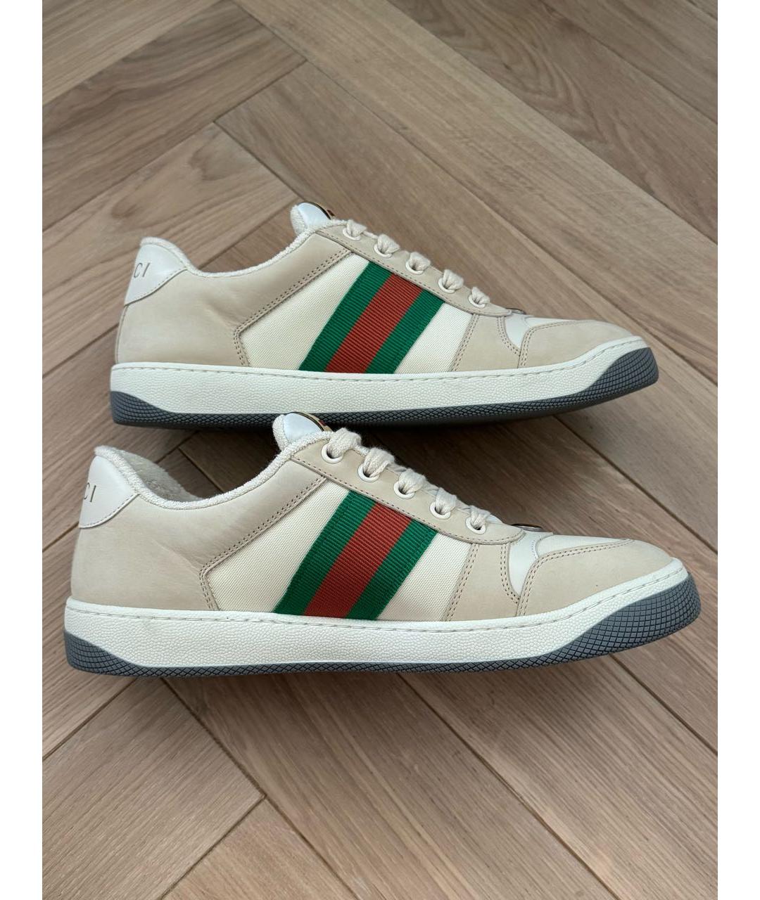 GUCCI Бежевые кожаные низкие кроссовки / кеды, фото 5
