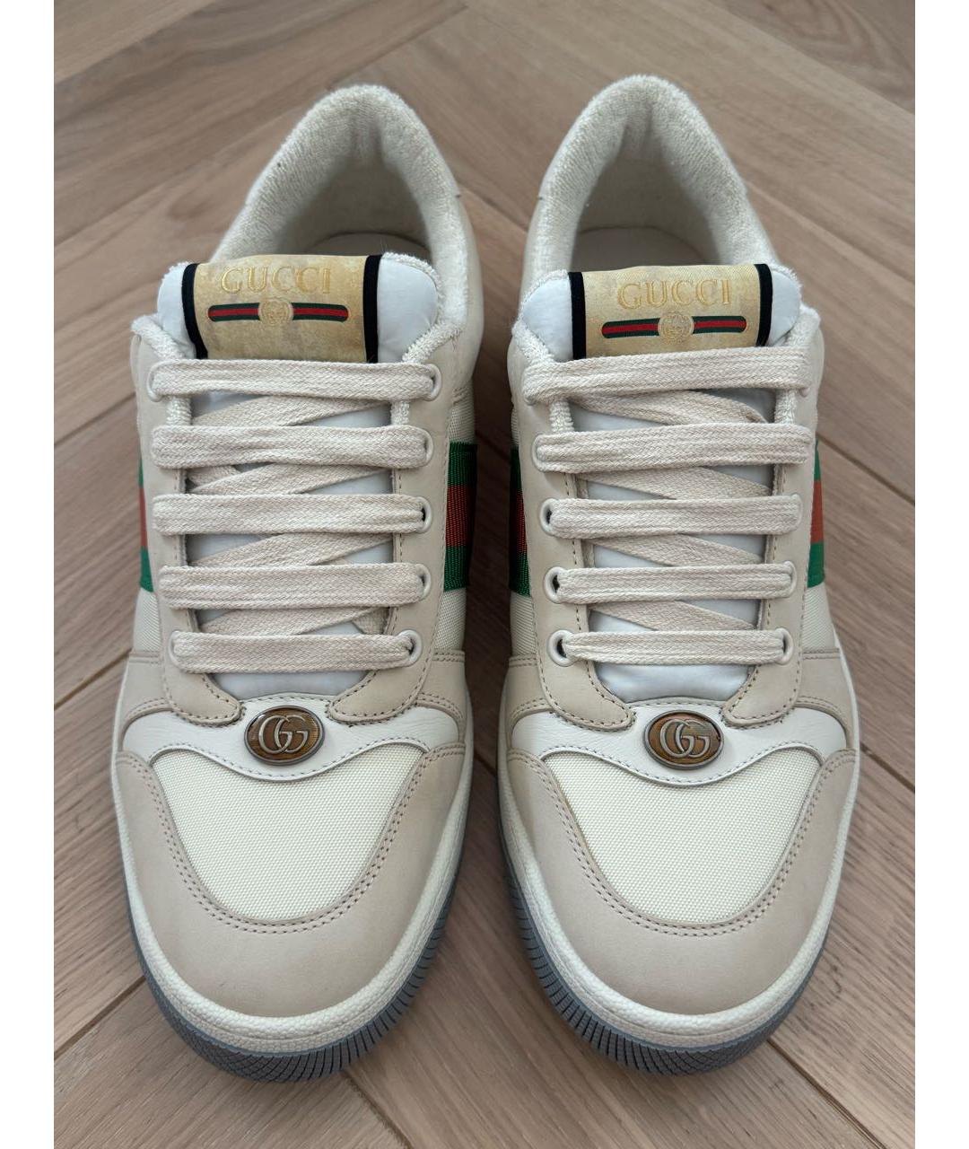 GUCCI Бежевые кожаные низкие кроссовки / кеды, фото 3