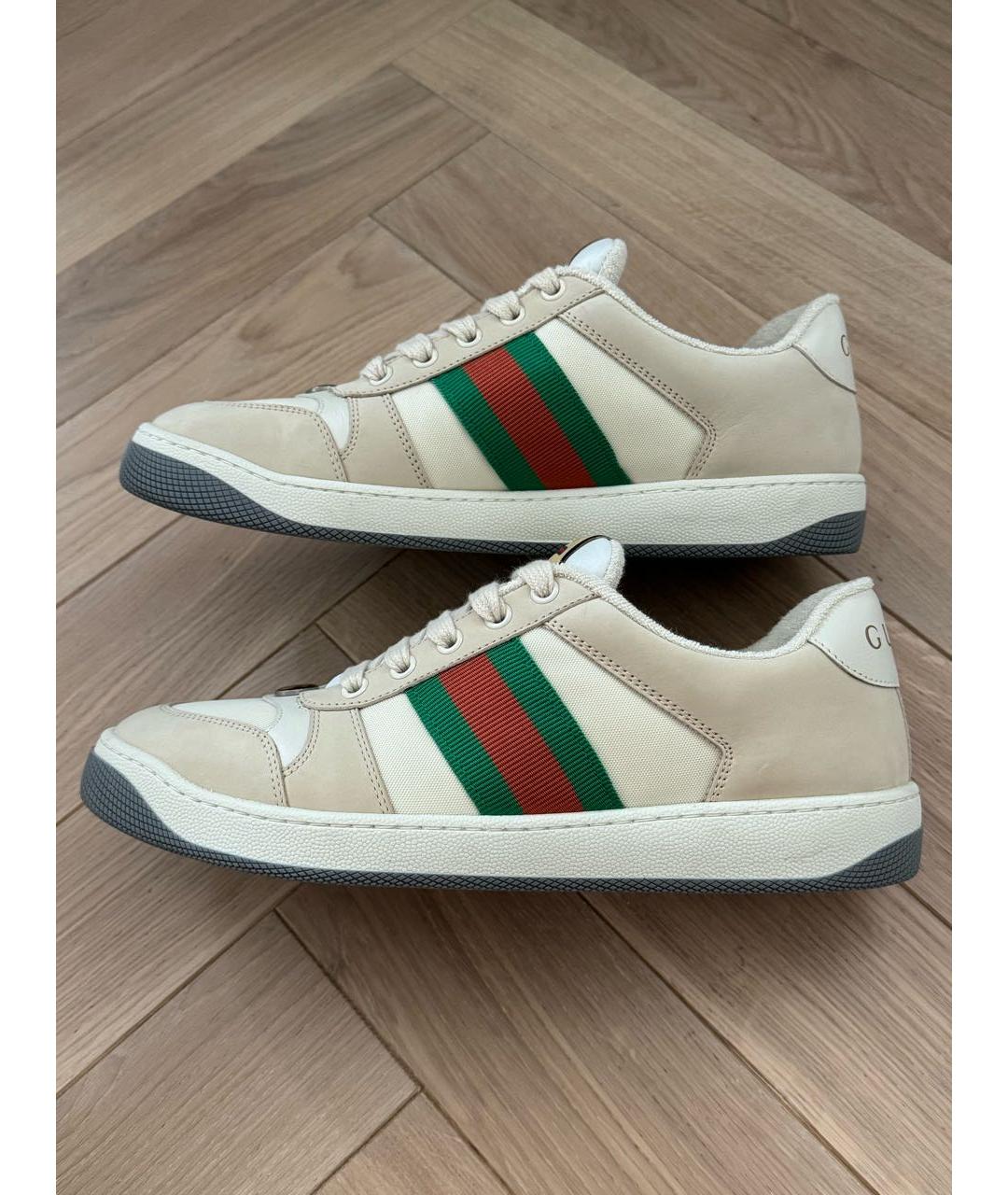 GUCCI Бежевые кожаные низкие кроссовки / кеды, фото 9