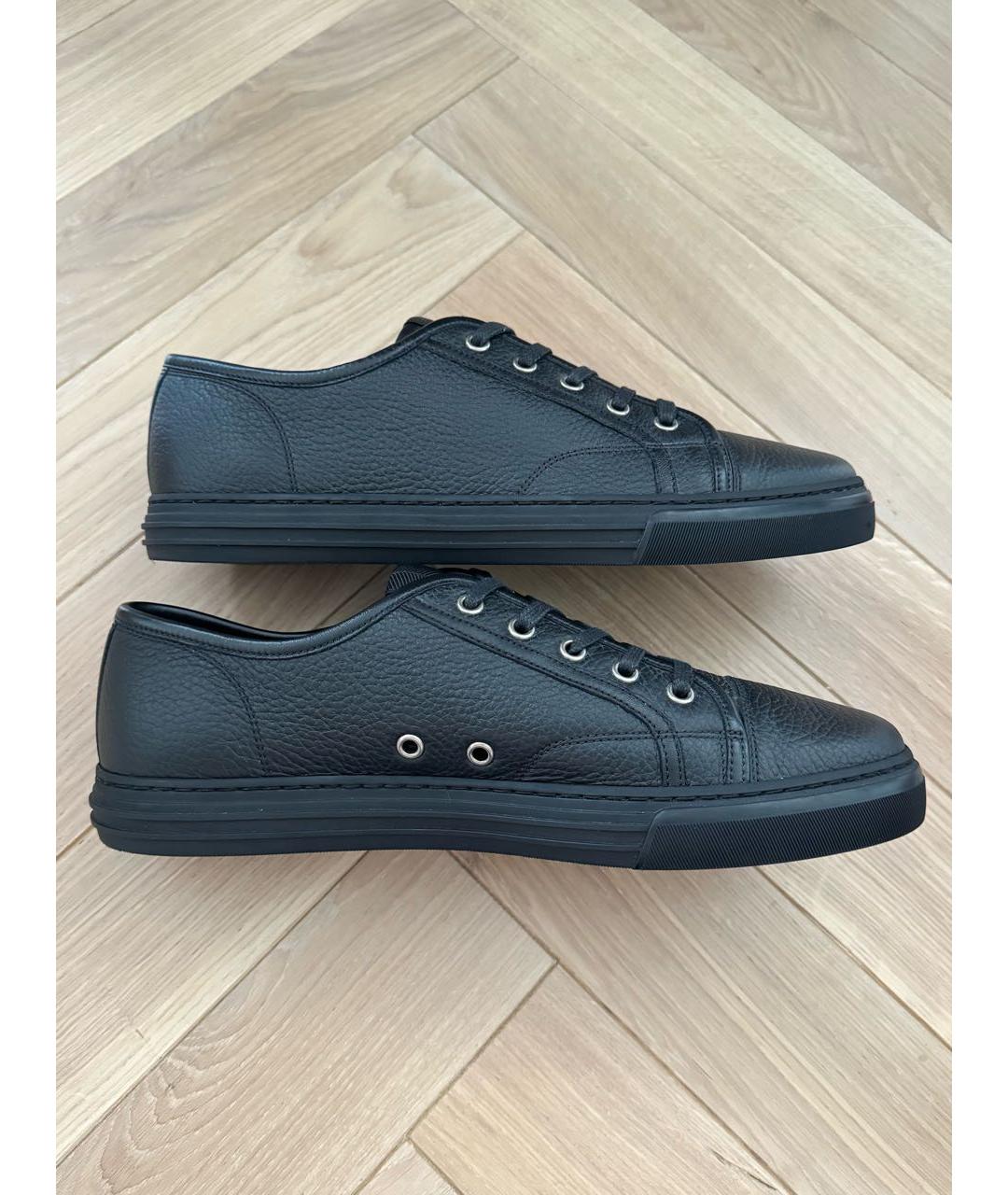 GUCCI Черные кожаные низкие кроссовки / кеды, фото 5