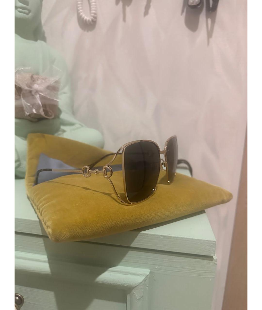 GUCCI Золотые металлические солнцезащитные очки, фото 2
