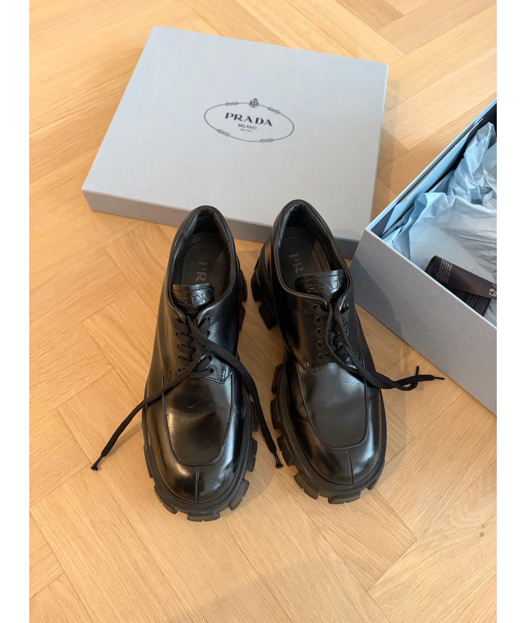 PRADA Черные кожаные брогги и оксфорды, фото 2