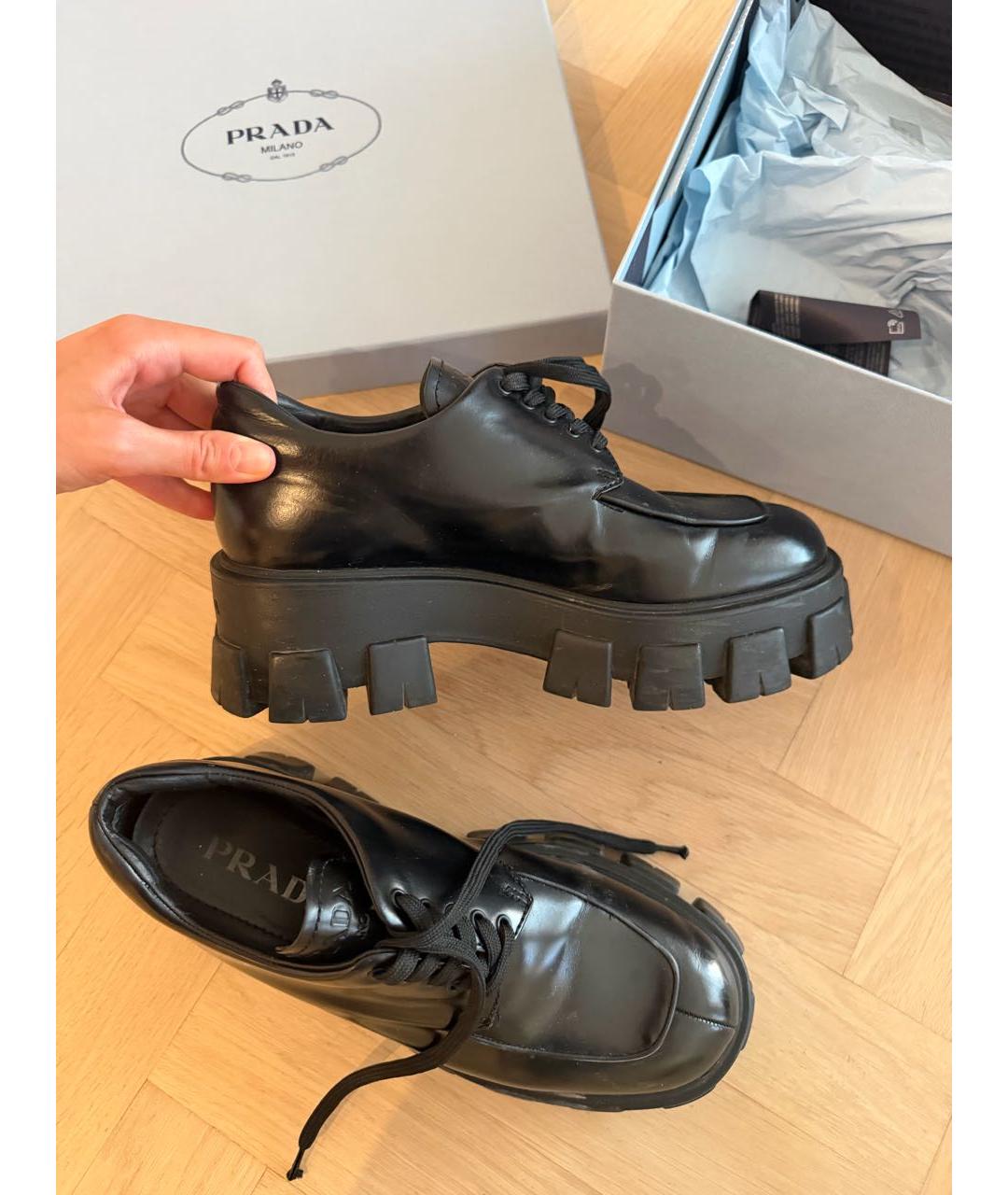PRADA Черные кожаные брогги и оксфорды, фото 4