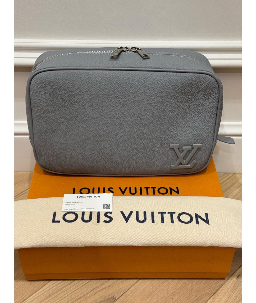LOUIS VUITTON Серая кожаная барсетка, фото 7