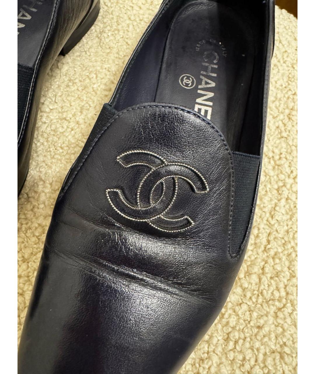 CHANEL Темно-синие кожаные лоферы, фото 7