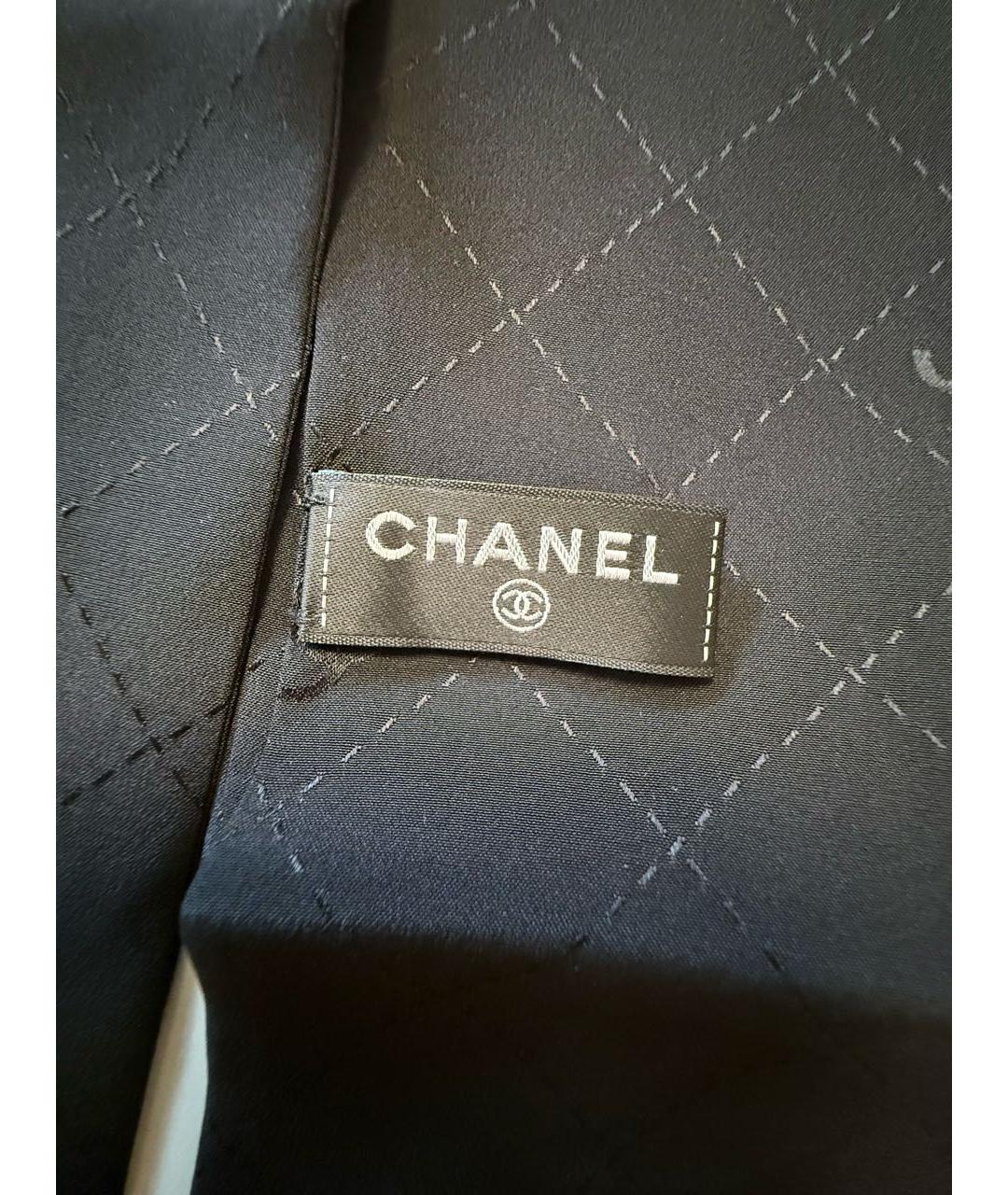 CHANEL Черный шелковый шарф, фото 6