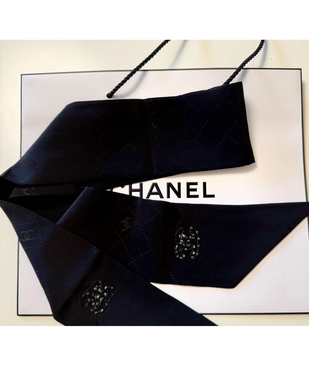 CHANEL Черный шелковый шарф, фото 8