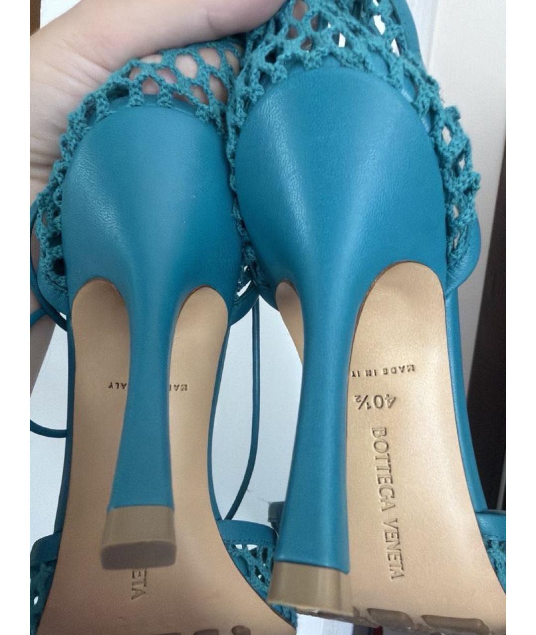 BOTTEGA VENETA Бирюзовые кожаные босоножки, фото 3