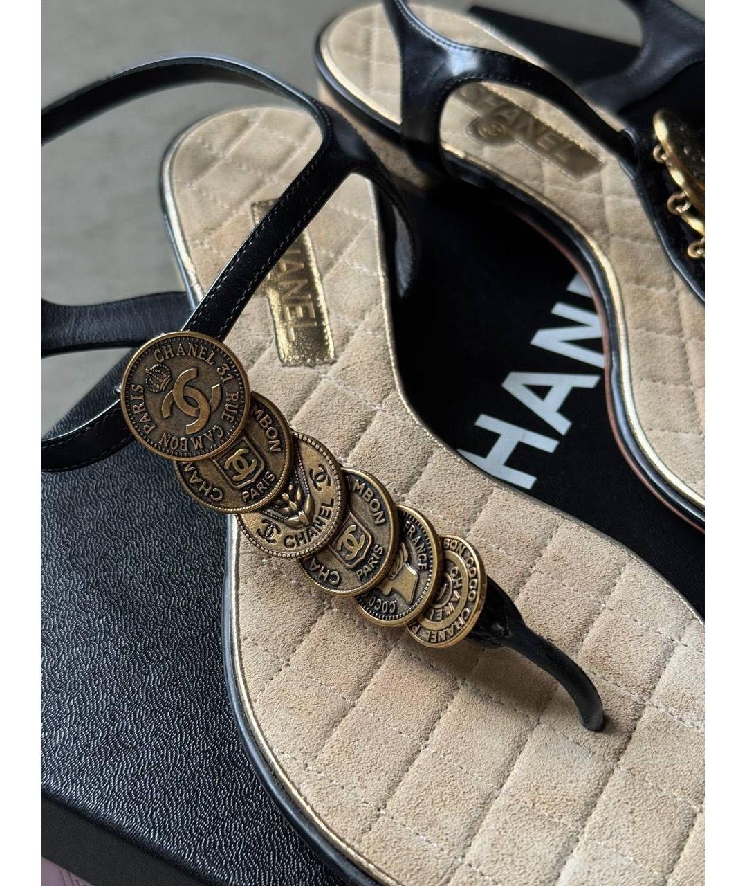 CHANEL Черные кожаные сандалии, фото 2