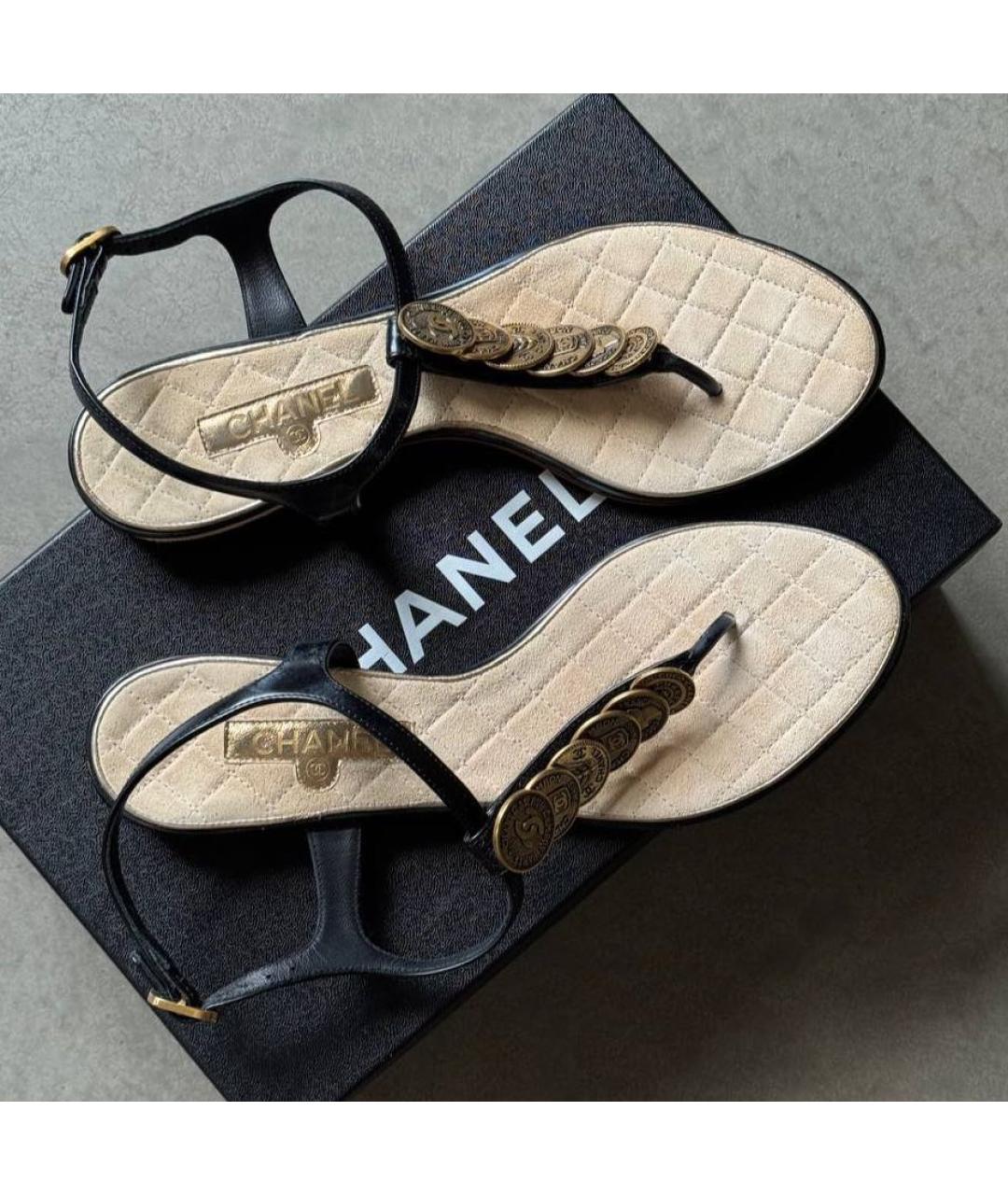 CHANEL Черные кожаные сандалии, фото 3