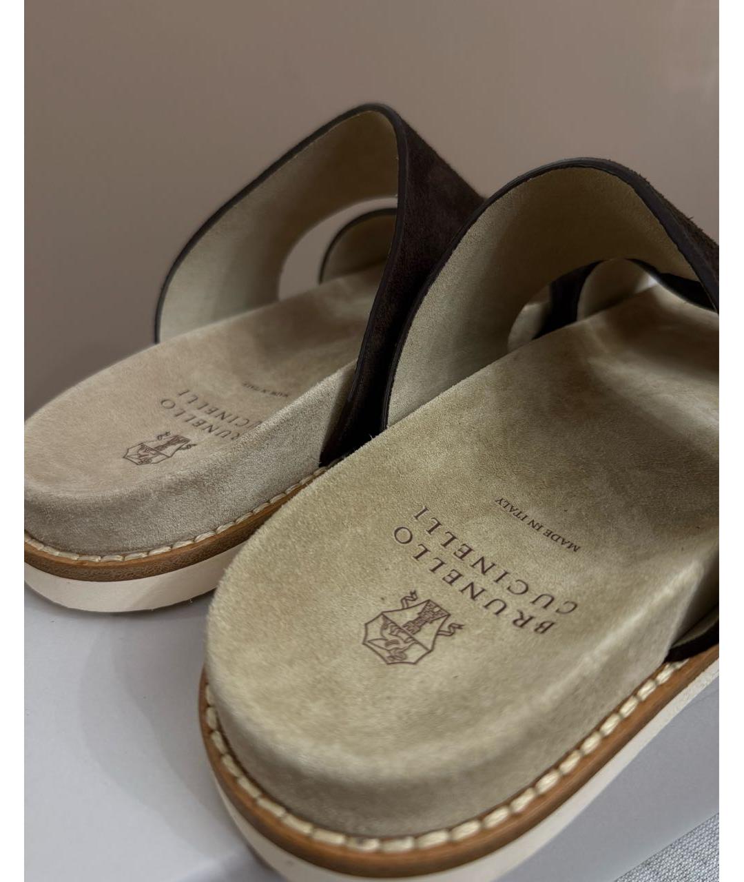 BRUNELLO CUCINELLI Коричневые замшевые шлепанцы, фото 6