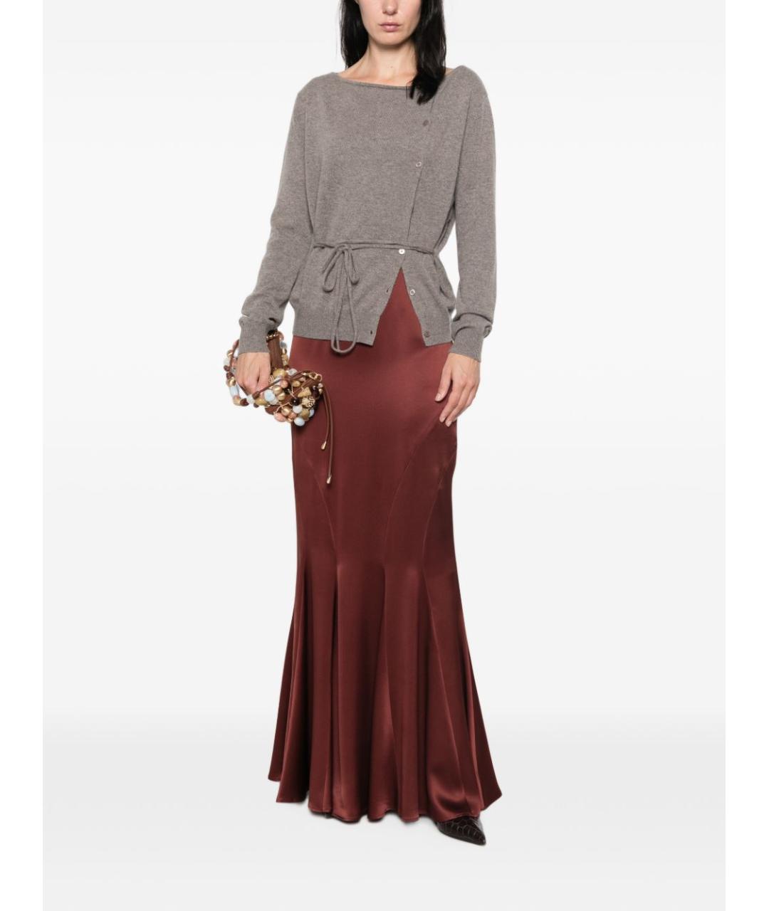 MAX MARA Коричневая шелковая юбка макси, фото 4