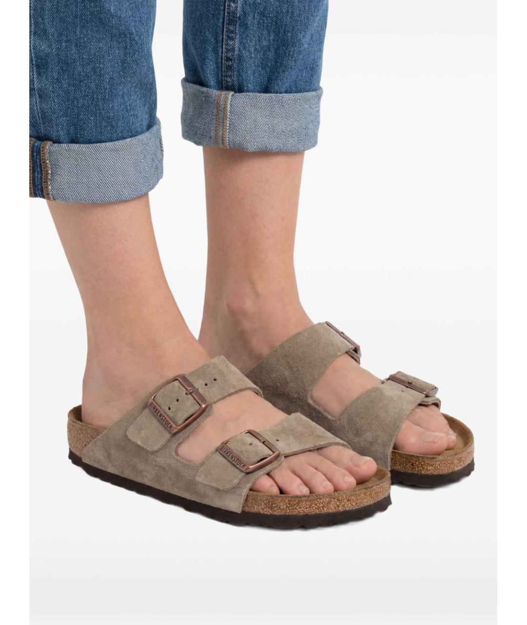 BIRKENSTOCK Бежевые замшевые сандалии, фото 5
