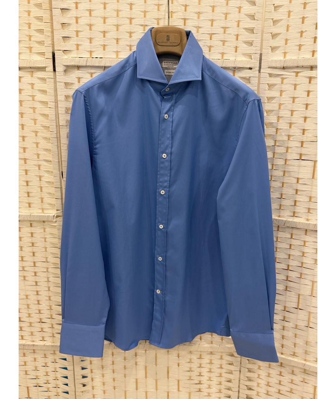 BRUNELLO CUCINELLI Синяя хлопковая классическая рубашка, фото 4