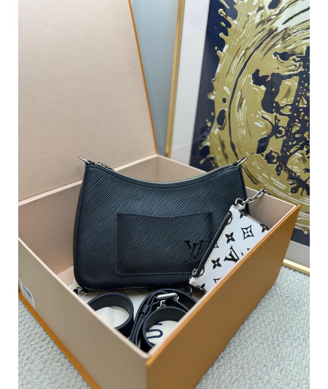 LOUIS VUITTON Черная кожаная сумка тоут, фото 10