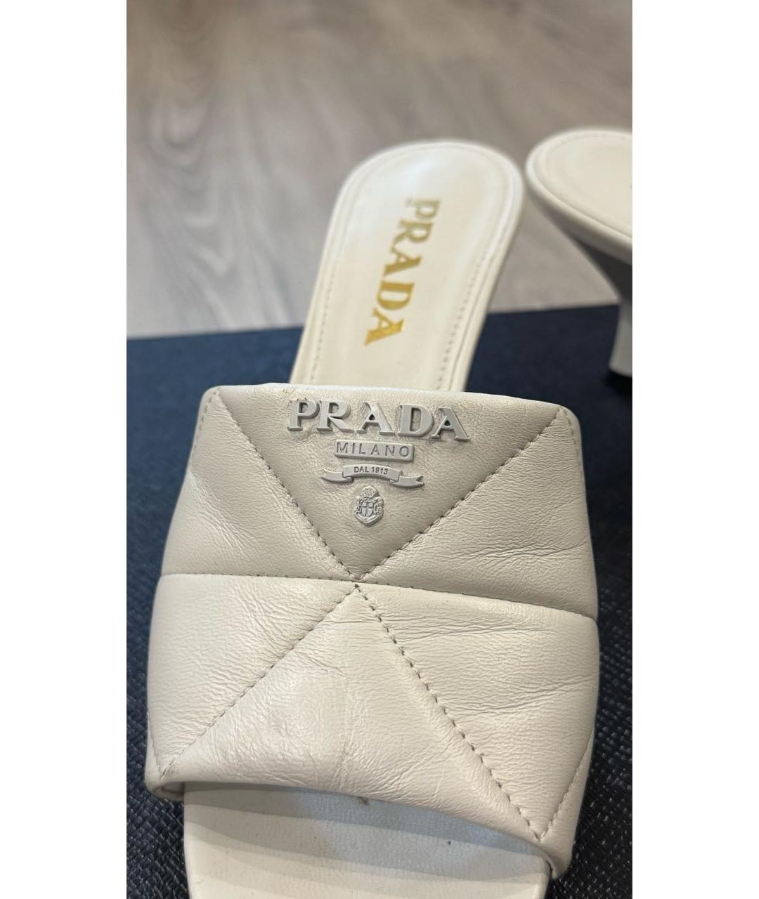 PRADA Белые кожаные мюли, фото 4