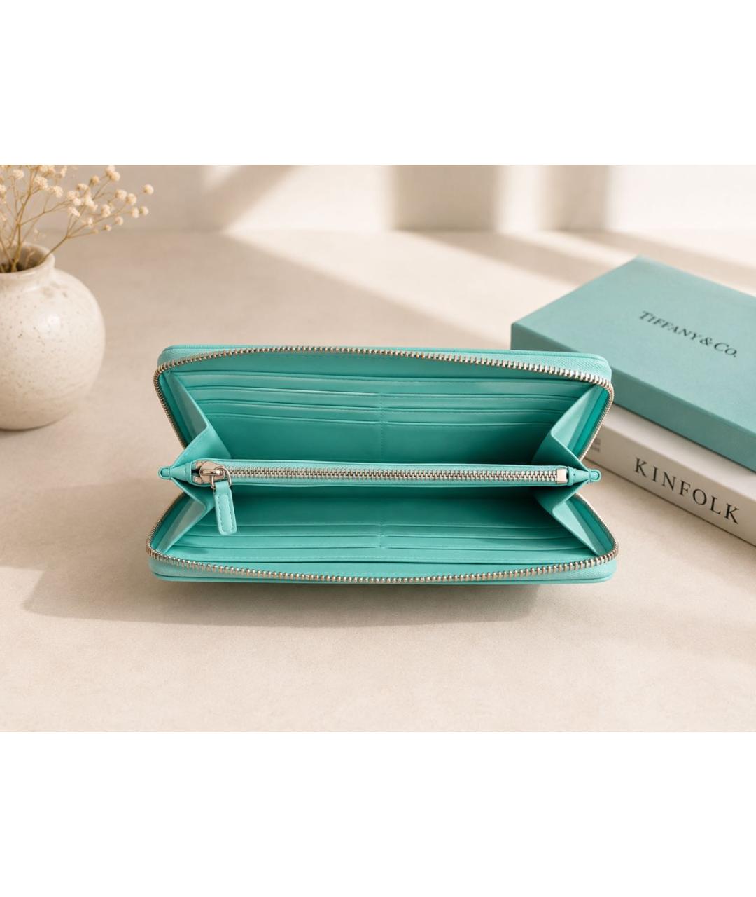 TIFFANY&CO Голубой кожаный кошелек, фото 2