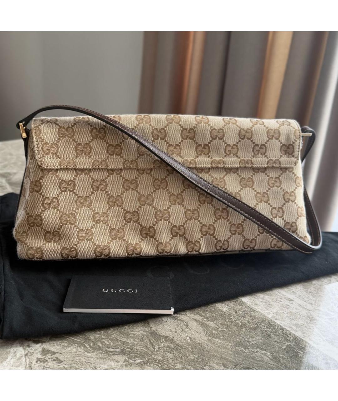 GUCCI Коричневая сумка через плечо из канвы, фото 5