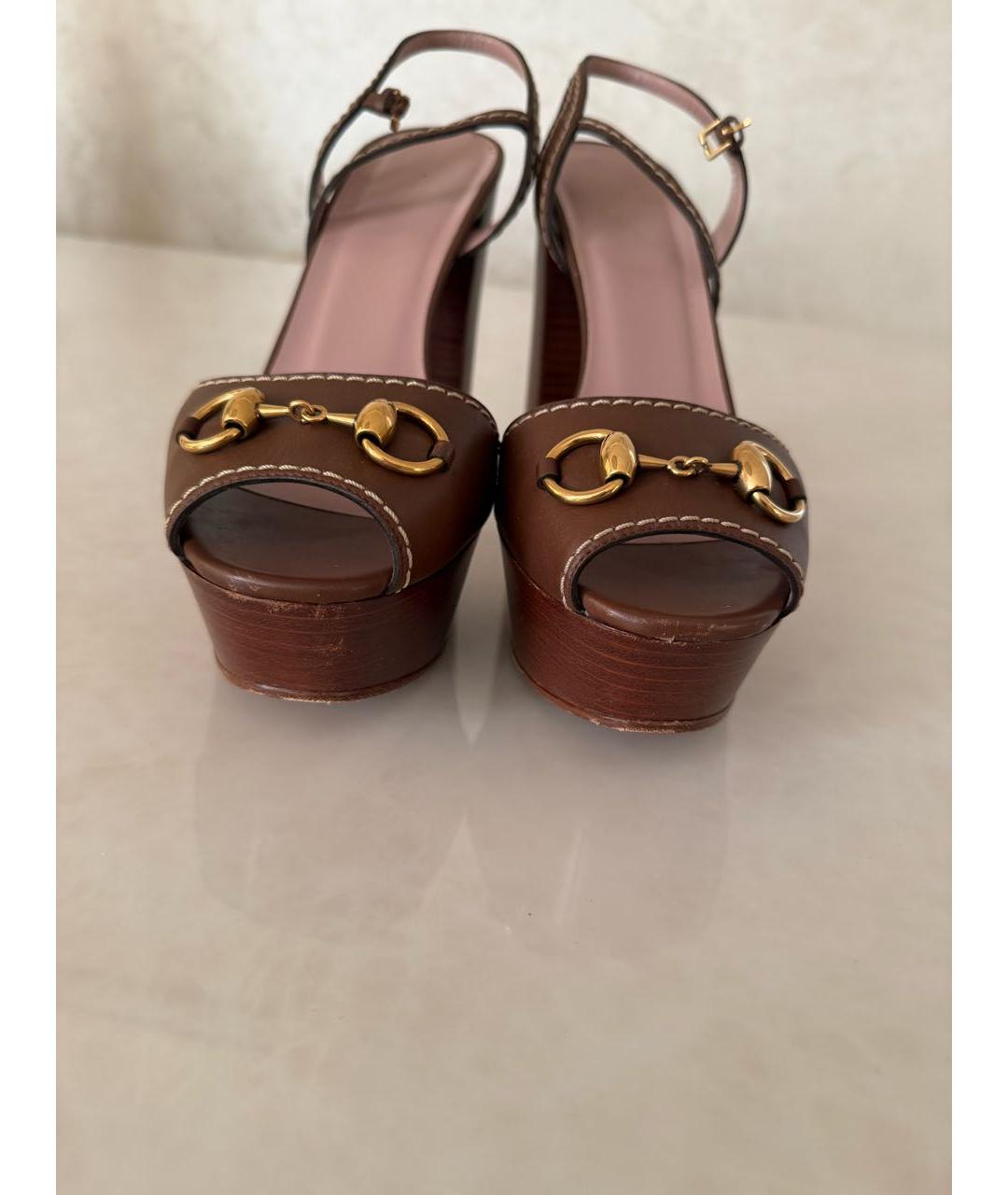 GUCCI Коричневые кожаные босоножки, фото 3