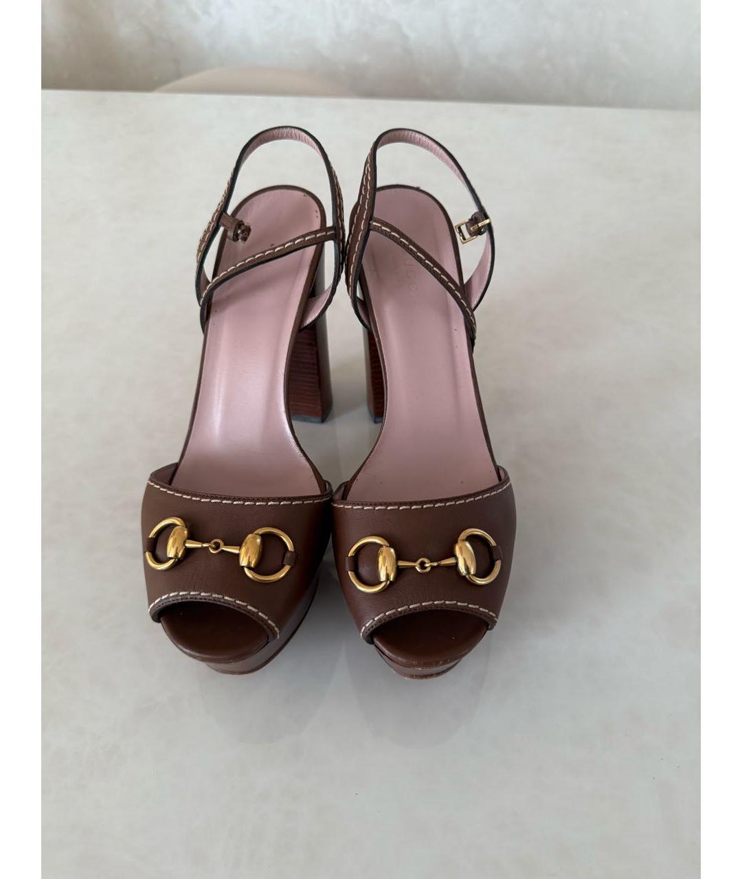 GUCCI Коричневые кожаные босоножки, фото 2
