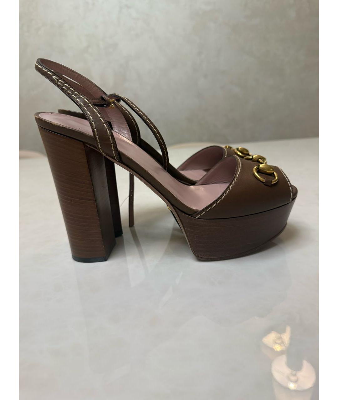 GUCCI Коричневые кожаные босоножки, фото 6