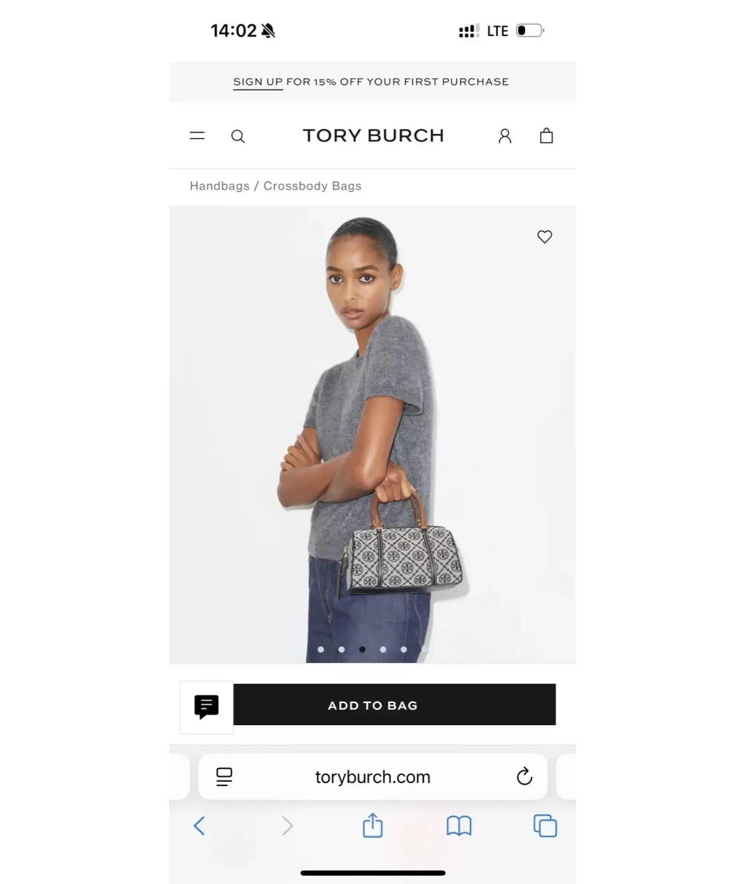TORY BURCH Серая деним сумка с короткими ручками, фото 2
