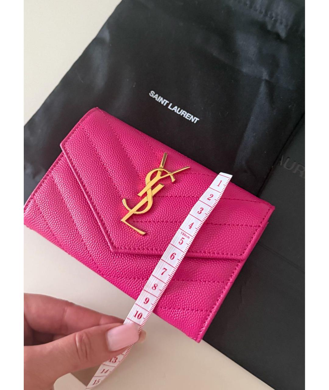 SAINT LAURENT Розовый кожаный кошелек, фото 4