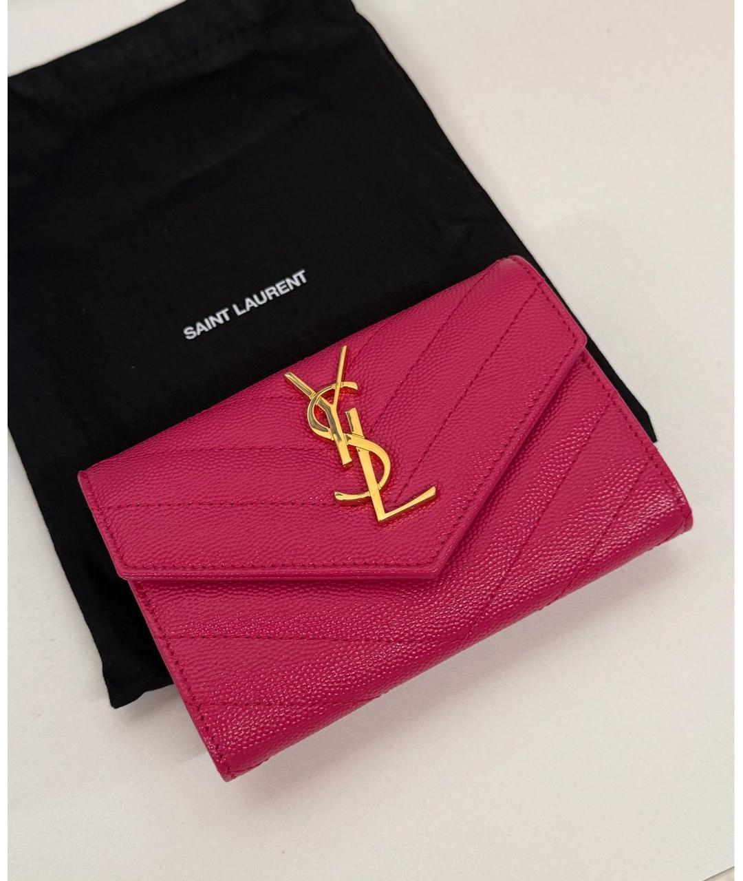 SAINT LAURENT Розовый кожаный кошелек, фото 2