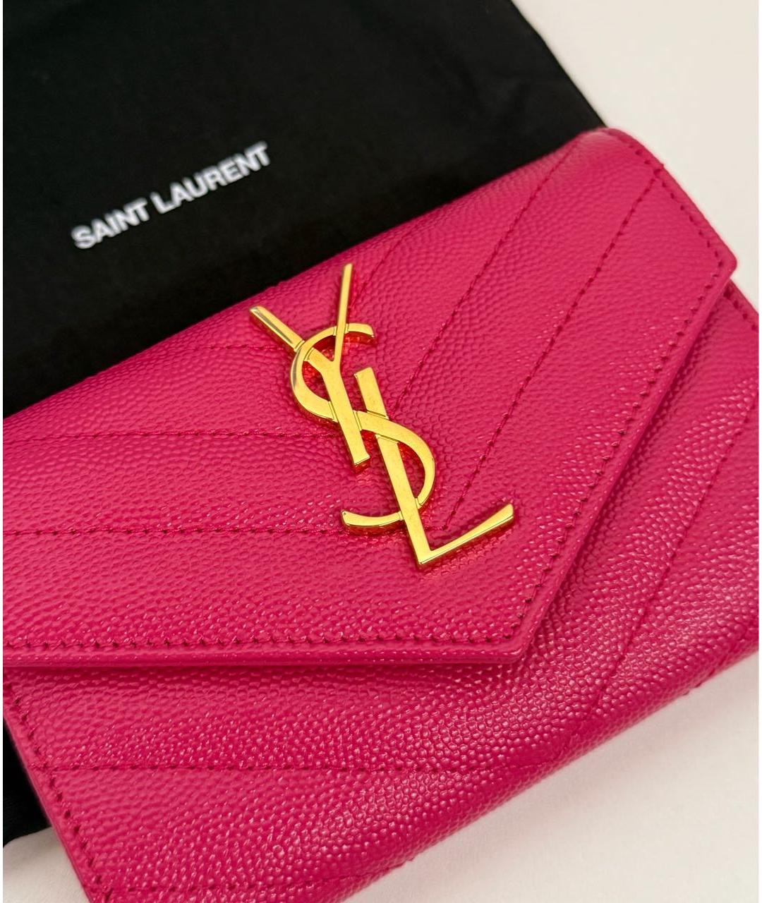 SAINT LAURENT Розовый кожаный кошелек, фото 3