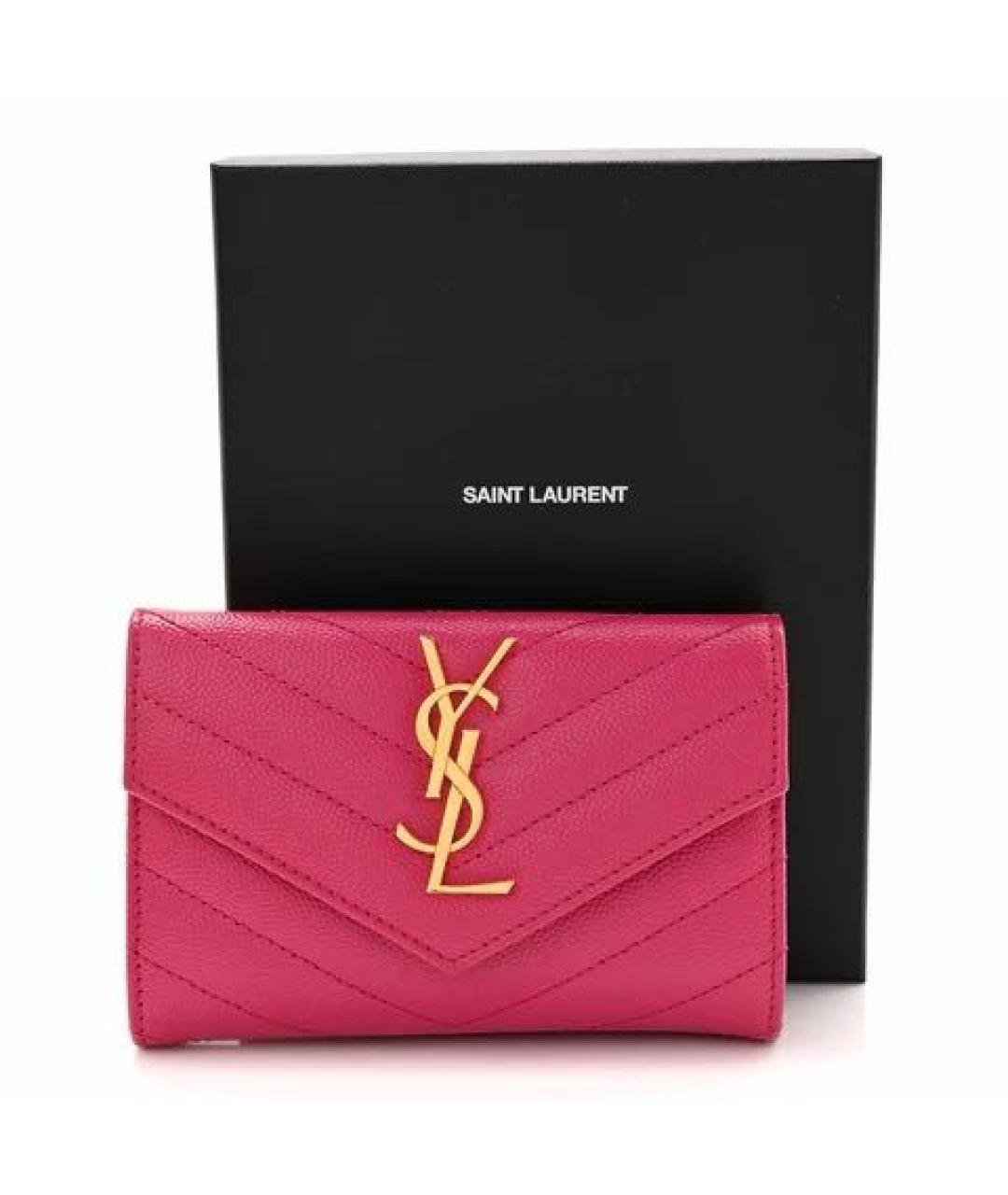 SAINT LAURENT Розовый кожаный кошелек, фото 6