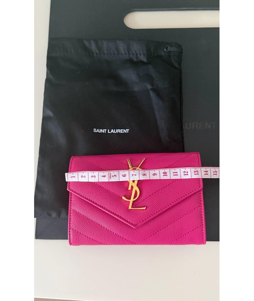 SAINT LAURENT Розовый кожаный кошелек, фото 5