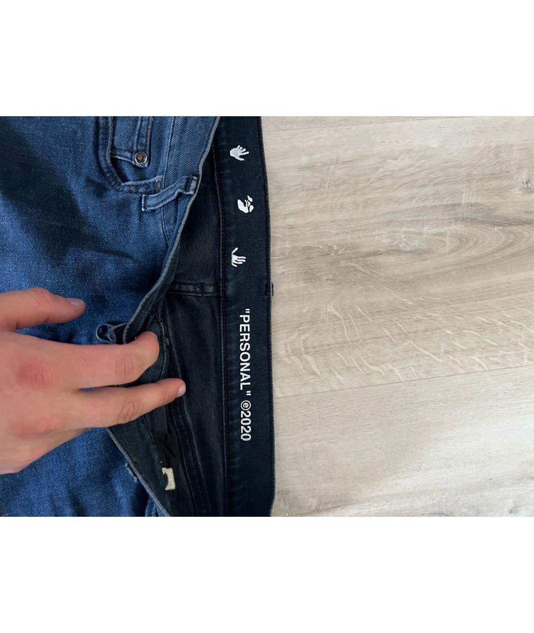 OFF-WHITE Темно-синие хлопковые джинсы скинни, фото 3