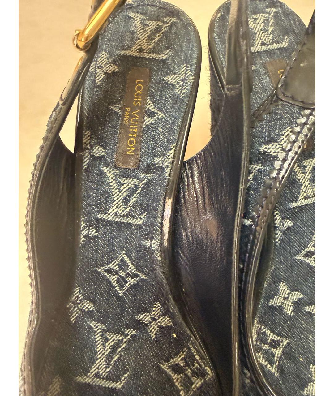 LOUIS VUITTON Темно-синие текстильные босоножки, фото 7