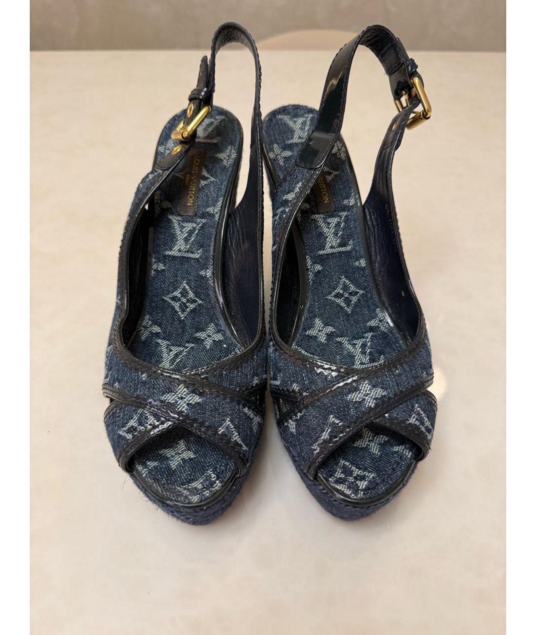 LOUIS VUITTON Темно-синие текстильные босоножки, фото 2